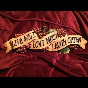 Grapes Vintage wine decor fruit theme ribbon “Live well, love much, laugh often”